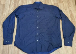 Bugatchi Uomo Mens Blue Black SOlid Dress Button Shirt Sz Large L - Picture 1 of 9