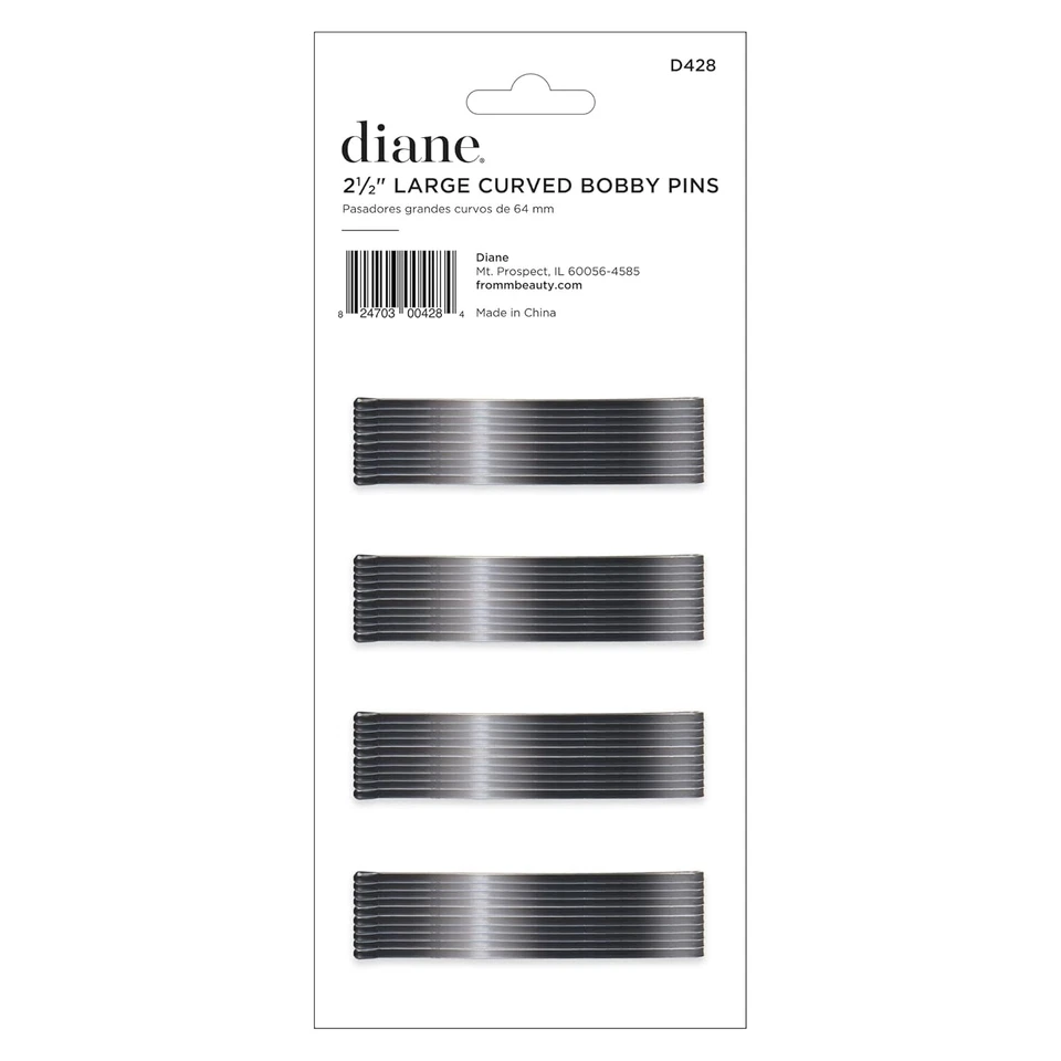 Diane 2.5” Curved Black Bobby Pins for Women Girls Salon Hairdressing Roller