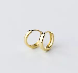 Girl Children 18K Gold Plain Huggie Hoop Earrings 925 Sterling Silver Set A33 - Picture 1 of 6