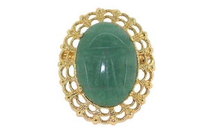 Broche vintage natural 25x18 ovalado verde aventurina escarabajo cabujón cabina EBS9165 - Imagen 1 de 2