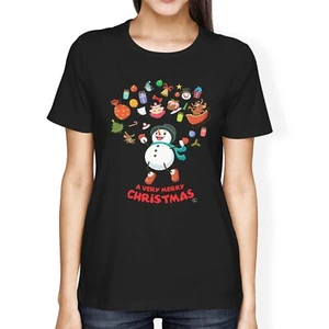 1Tee Damen T-Shirt lockere Passform Frohe Weihnachten Schneemann umgeben von Favoriten - Bild 1 von 5