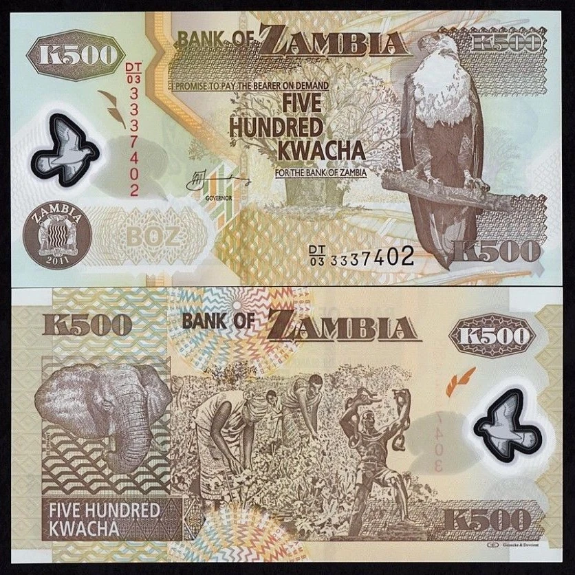 ZAMBIA 500 KWACHA 2011 UNC POLYMER NOTE WORLD PAPER MONEY (P-43H) - Image 1 of 1