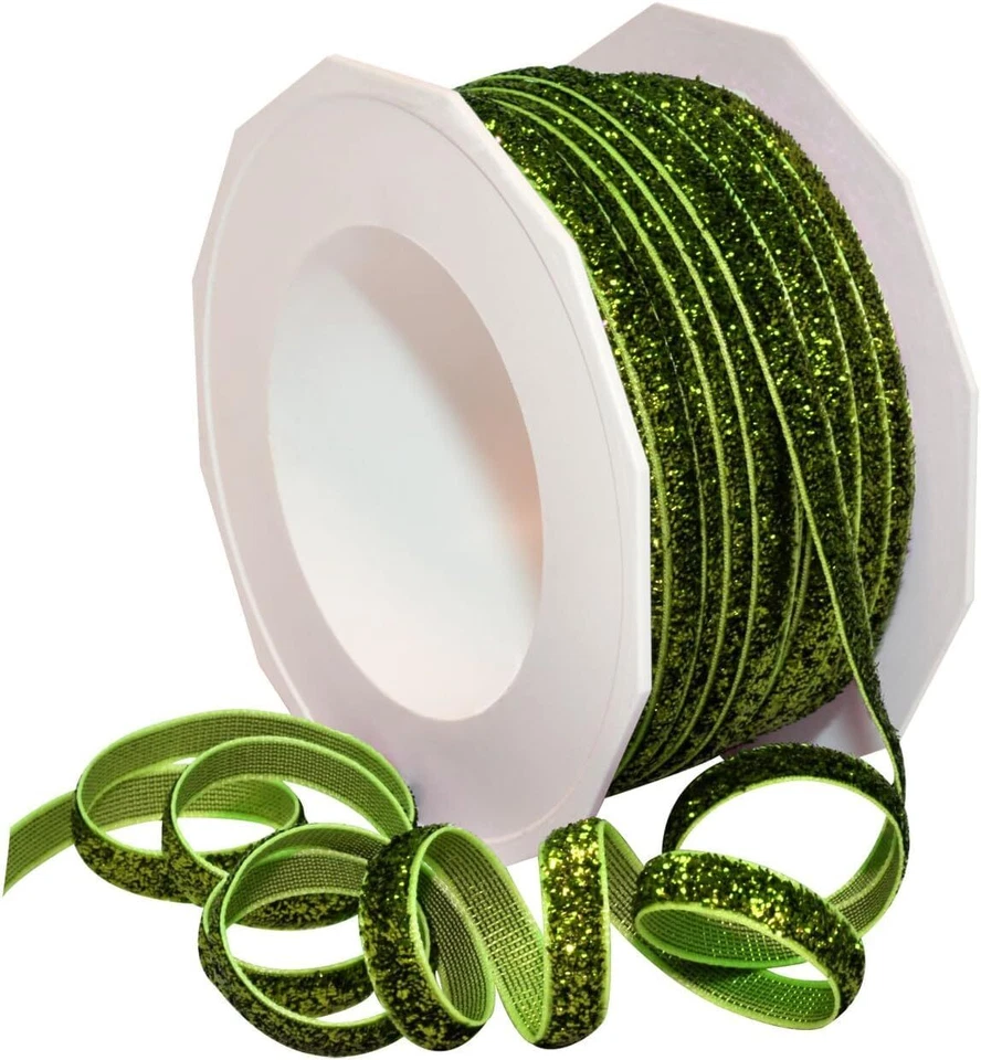 987 Velvet Glitter Velvet Glitter Ribbon Lime 5/8" x 25 yd - Image 1 of 1