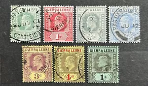 Sierra Leone 1907-12, 1/2p-1sh incompl. used set, Multi-Crown CA, SG99-108 - Picture 1 of 2