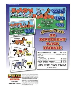 Pull Tab - Hard Card - Tickets Game - Hold'n Horses 200 - Picture 1 of 1