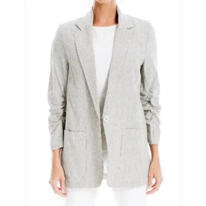 Max Studio Jacket Womens Size Small Stripe Linen Blend Ruched Sleeve Oversized - Picture 1 of 12