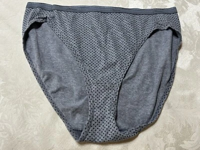 Vtg HANES Cotton Blend Signature Waistband Hi-Cut 8/XL Gray Polka Dot Panties - Image 1 of 4