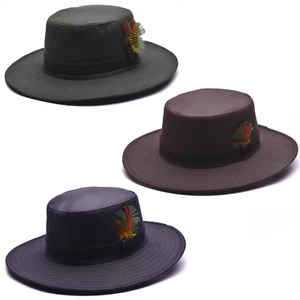 British Waxed Cotton Bush Outback Hat Fedora Water Repellent Luxury Wide Brim - Picture 1 of 18