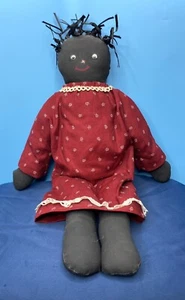 Primitive Black Folk Art Rag Stuffed Doll Vintage 17” Tall - Picture 1 of 9