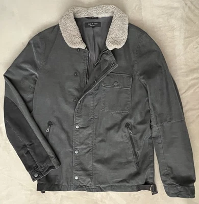 Abrigo Rag & Bone Para Hombre Gris Negro con Cuello de Oveja Cordero Hecho en EE. UU. De Colección Foto 1 de 4