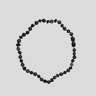 Vintage 10" Beaded Anklet Blue Lapis Look & Black Lava Style Beads with Twist... - Image 1 of 4