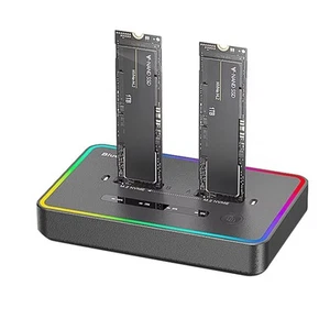 Dual-Bay M.2 NVME SSD Dockingstation RGB USB C Typ C OFFline Cl2587 - Afbeelding 1 van 8