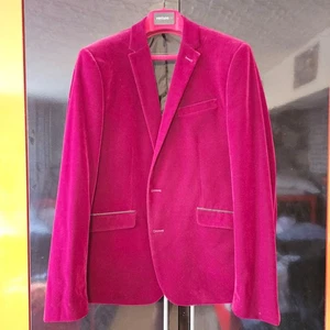 ASOS Mens Jacket 46 Red Velvet Tuxedo Smoking Blazer With Black Velvet Pants ! - Picture 1 of 7