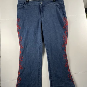 Love Denim 22 Wide Embroidered Jeans Damen Rot Stickerei Stretch Bootcut - Bild 1 von 11