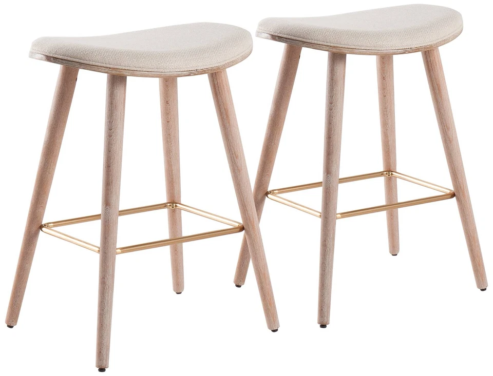 Saddle 25" Cream Fabric Wood Counter Stools Set of 2 - Image 1 of 1