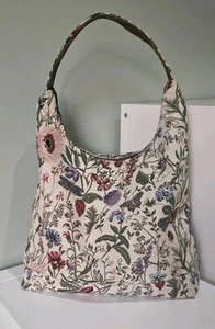 Signare Tapestry Hobo Bag Shoulder Tote Morning Garden Flowers Butterfly Nature - Picture 1 of 15