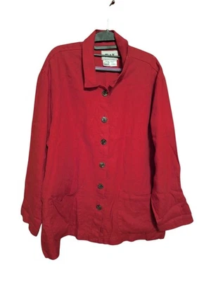 LINO 100% Lino ROJO Cómoda Chaqueta con Botones Damas Grande Lagom Boho RARA Capa Foto 1 de 4