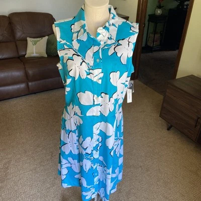 Vestido camisero con botones Sandra Darren para mujer, blanco/turquesa/negro talla 16 Foto 1 de 4