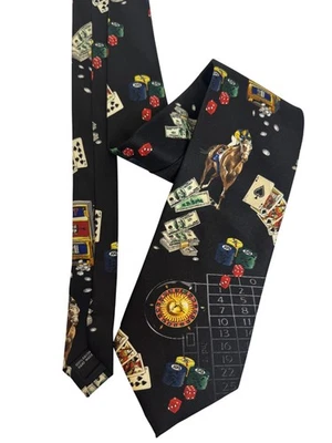 Utopia Tie Mens Casino Gambling Poker Horse Racing Necktie Novelty 58x4 Rayon - Image 1 of 4