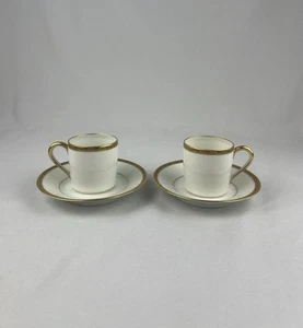 Lafarge Limoges France Porcelain Gold Gilded Demitasse Cups w/ Saucers Set of 2 - Picture 1 of 11