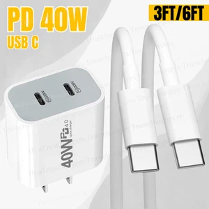 For i-Phone 15 Plus 16 Pro 17 40W Dual USB-C Fast Charger Adapter PD Type-C Cord - Picture 1 of 16