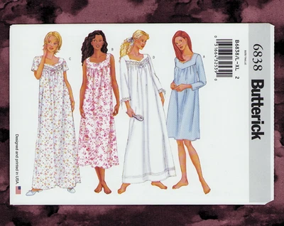 Misses Petite Nightgowns Sewing Pattern~Diamond Neck (Size L, XL) Butterick 6838 - Image 1 of 4