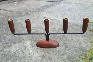 Mid Century Style Wood Five Arm Candle Holder Candelabra - Picture 1 of 9