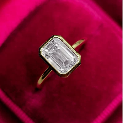 14k Yellow Gold IGI Certified Lab Grown Wedding Diamond Ring 2.50 Ct Emerald Cut - Image 1 of 4