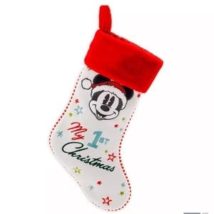 Disney Mickey Mouse My 1st Christmas Holiday Stocking Red White Colorful Felt - Picture 1 of 3