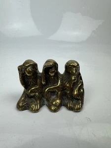 Vintage 3 massive Messing weise Affen - sehen Sie kein Böses, hören Sie kein Böses, sprechen Sie kein Böses - Bild 1 von 4