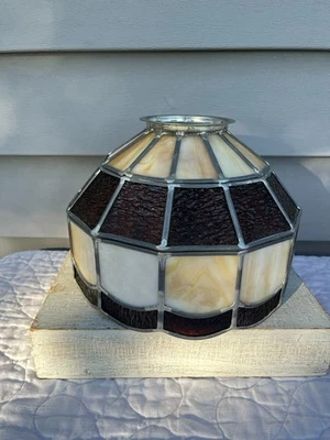 Винтаж! Tiffany стиль витраж абажур янтарь и бежевый потолочное крепление - Изображение 1 из 4