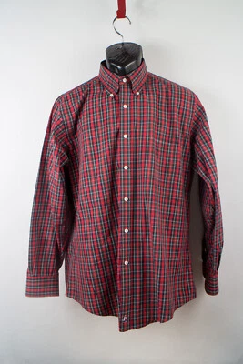 Camisa de vestir Nordstrom años 80 2 capas de tela ancha 16 33 a cuadros roja azul marino con botones Foto 1 de 4