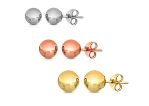 Solid 14K Gold Ball Stud Earrings (3-Pair-Pack) 3MM 4MM and 5MM - Choose a Color - Picture 1 of 11