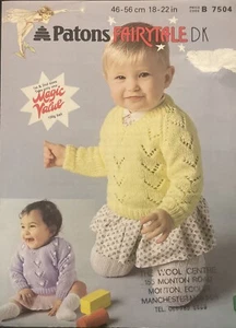 Vintage Patons Babys Kinder V-Ausschnitt Pullover DK STRICKMUSTER 7504 - 18-22" - Bild 1 von 3