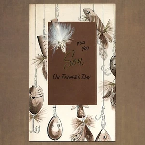 Tarjeta Gibson HAPPY FATHER'S DAY PARA HIJO de colección sin usar, señuelos de pesca aparejos de cebo - Imagen 1 de 6