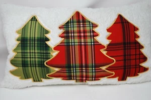 Nueva almohada Brentwood Hogar Árbol de Navidad Tartán a Cuadros Árboles Imitación Sherpa 12 x 24 - Imagen 1 de 5