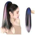 Ponytail Blue Pink Highlighting Pony Tail Long Straight Wig Pony Tail Hairpiece