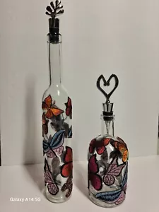 Bottles 2 Pretty Craft Embroidery Butterflies Decorated Hand Made - Picture 1 of 10