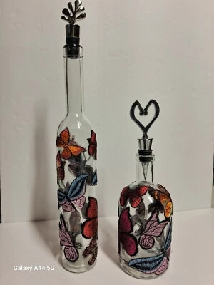  Bottles  2 Pretty Craft Embroidery Butterflies Decorated Hand Made  - Image 1 of 4