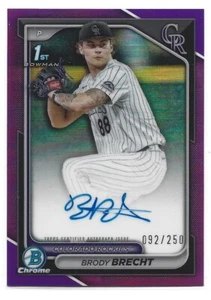 Brody Brecht 2024 Bowman Draft Cromo 1° Viola Auto Rifrattore /250 - Montagne Rocciose - Foto 1 di 2