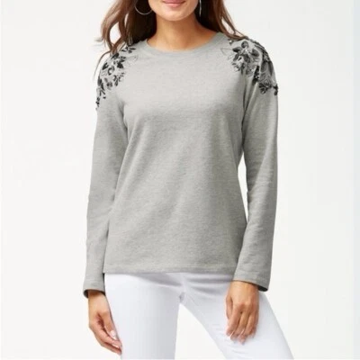 Tommy Bahama Sea Glass Sudadera Mujer Mediana Con Lentejuelas Gris Claro Foto 1 de 4