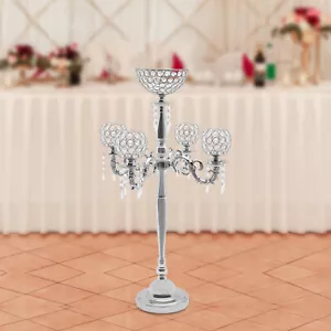 89cm Table Candelabra Votive Candle Stick Holder 5 Arm Glass Crystal Centerpiece - Picture 1 of 14
