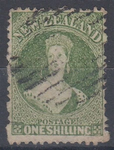 NEW ZEALAND 1864/72 QV FFQ 1/- YELLOW-GREEN P12½ SG#125 USED (ID:061/D65749) - Picture 1 of 1