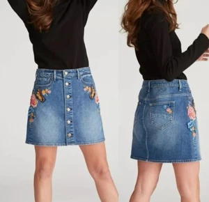 Free People Driftwood Leah Jeans-Minirock Schmetterlingseffekt 25 Knopfleiste neu ohne Etikett - Bild 1 von 8
