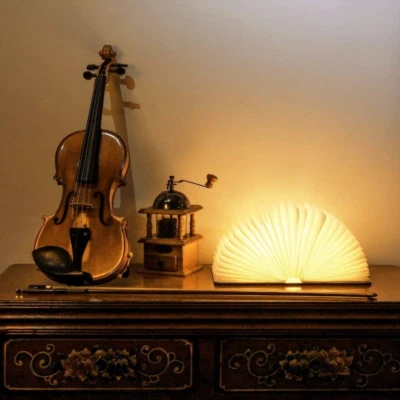 Lampada Libro USB Ricaricabile, Lampada a Forma Di Libro, Luce LED Di Legno, rgb - Immagine 1 di 4