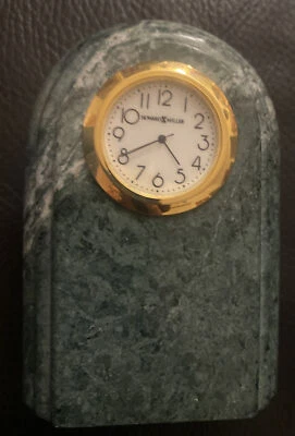 Howard Miller Green Marble Brass Mini Clock Desk Clock - Image 1 of 4