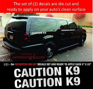 CAUTION K9  REFLECTIVE - POLICE EMERGENCY 911 REFLECTIVE (2) WHITE "3M" DECALS - Picture 1 of 1