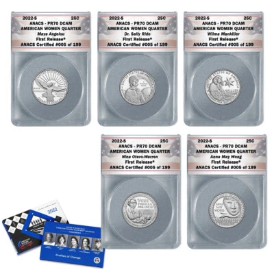 2022 S Clad Proof American Women 5 Coin Quarter Set PR70 (1st Release) - Image 1 of 3