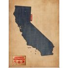 California Map Denim Jeans Style Poster Art Print, Map Home Decor