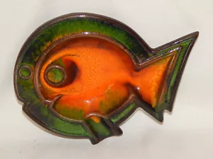 Keramik FISCH abstrakt Wandapplike / Ascher orange/grün 1970er Jahre 4067/17 - Bild 1 von 6